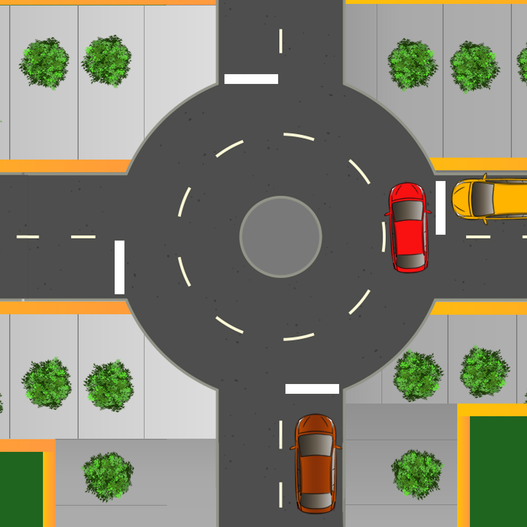 Test 3 - What should you do if you're driving toward a roundabout and are planning on going straight?