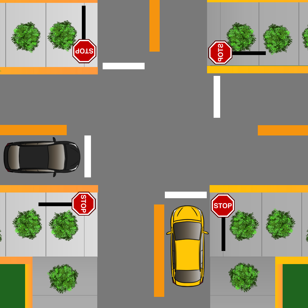 Driving Test Canada - Car Test 1 - If you and another vehicle both stop at the same time at a 4 way stop intersection, who should not get the right-of-way?