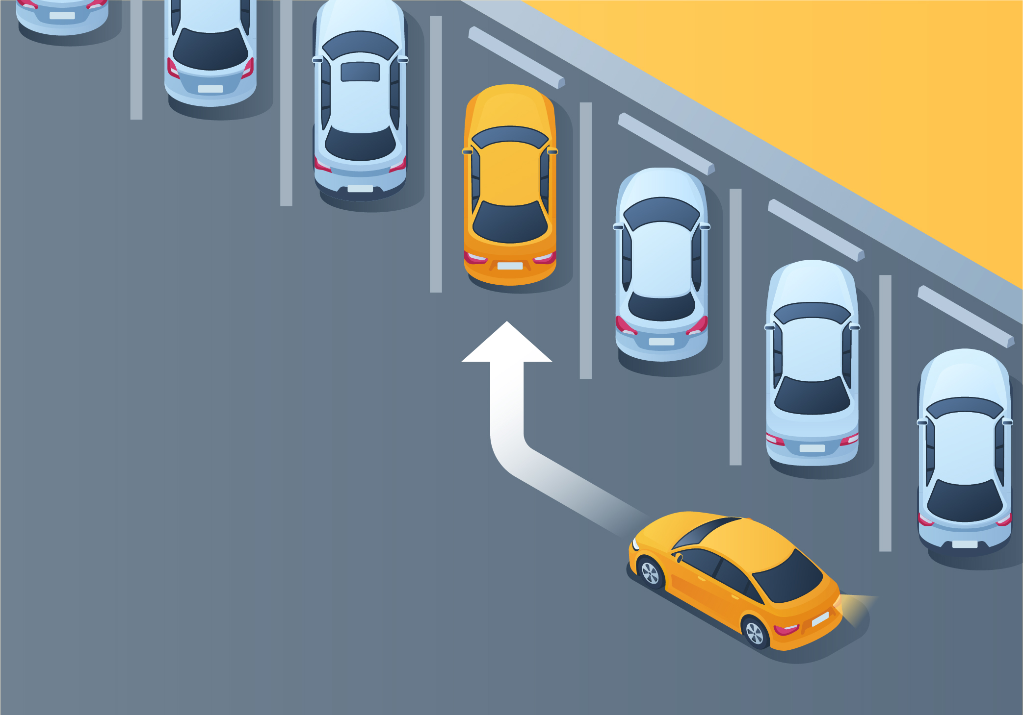 The Basics Of Driving - How should you enter an angled parking space on the right with a vehicle parked on either side of it?