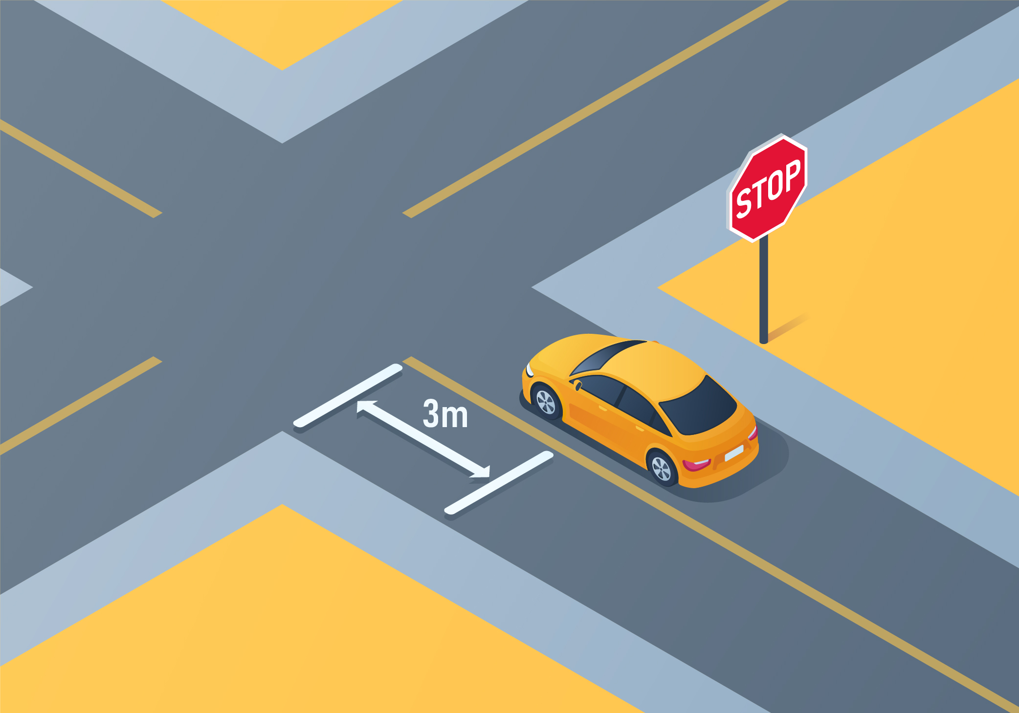 Intersections and Turns - Where should you bring your vehicle to a stop if there is no stop line or marked crosswalk at the intersection?