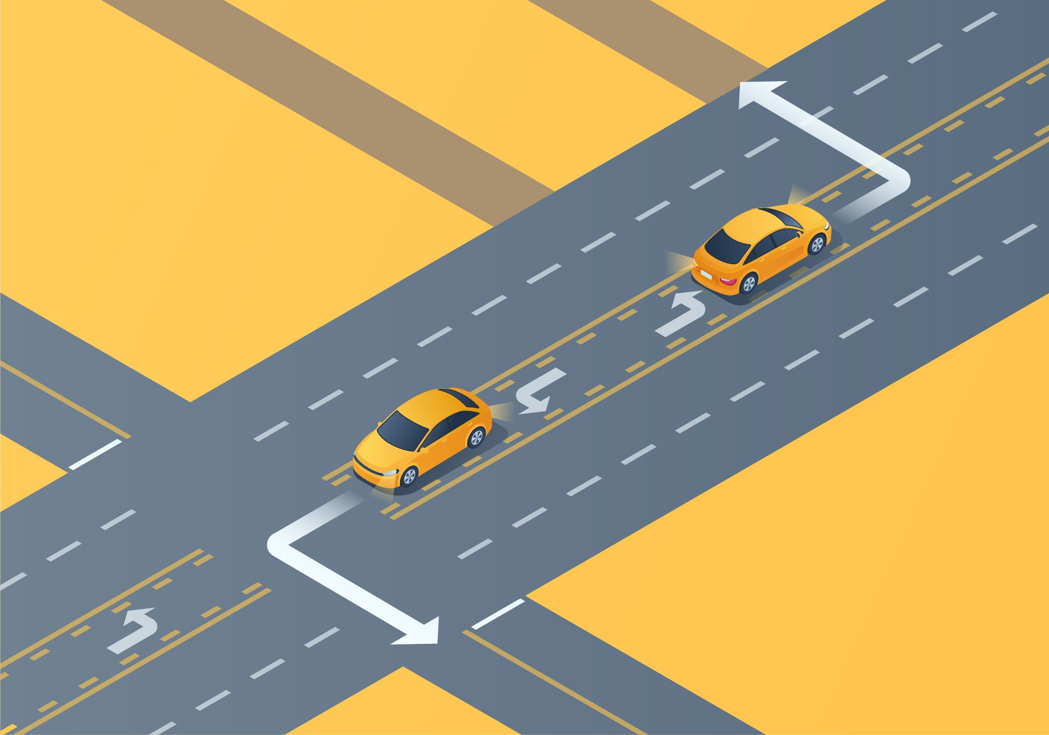 Driving Test Canada - Car Changing directions - What is the purpose of the lane marked with curved arrows in the picture below?