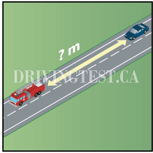 What is the minimum required following distance behind an emergency vehicle with their siren or flashing lights on? - What is the minimum required following distance behind an emergency vehicle with their siren or flashing lights on?