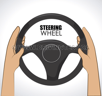 Test 1 - Where on the steering wheel should your hands be positioned when leaving a parking space?