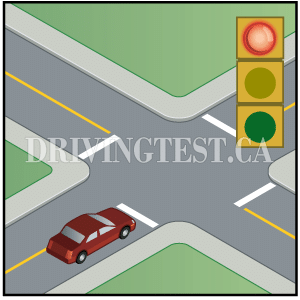 Test 5 - If you're planning on driving straight through an intersection but you are currently at a red light, what do you have to do?