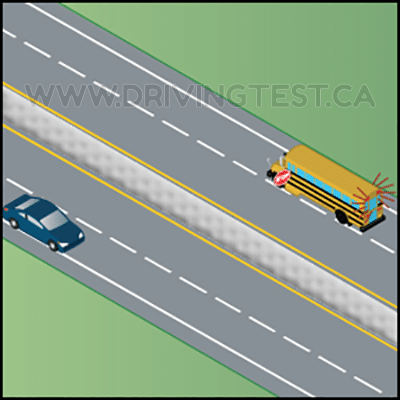 Test 4 - When can you still pass a school bus with its red lights on and stop sign extended?