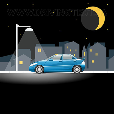 Test 1 - For what distance does a car parked on a road or shoulder need to be able to be seen in order to be considered legally parked?